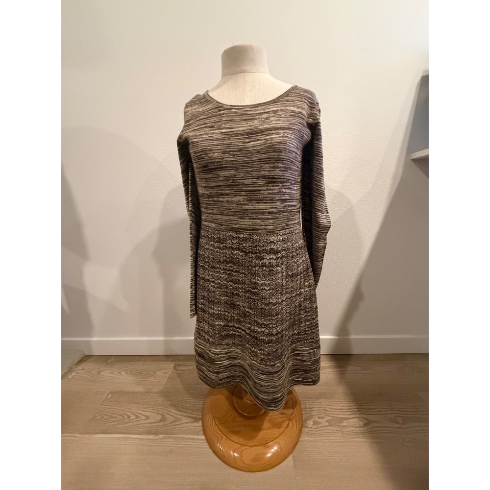 Cynthia Rowley Brown Space Dye Chevron Knit Long Sleeve Sweater Dress XL